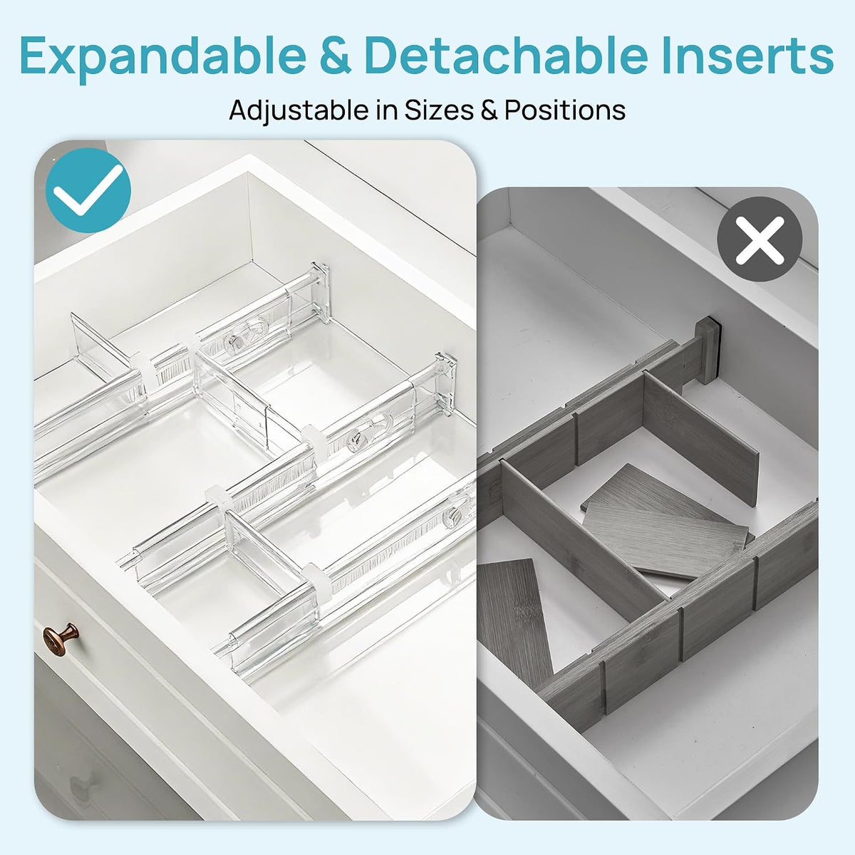 6" Tall Upgrade Drawer Dividers, 12.8"-22.3" Expandable, 8 Pack