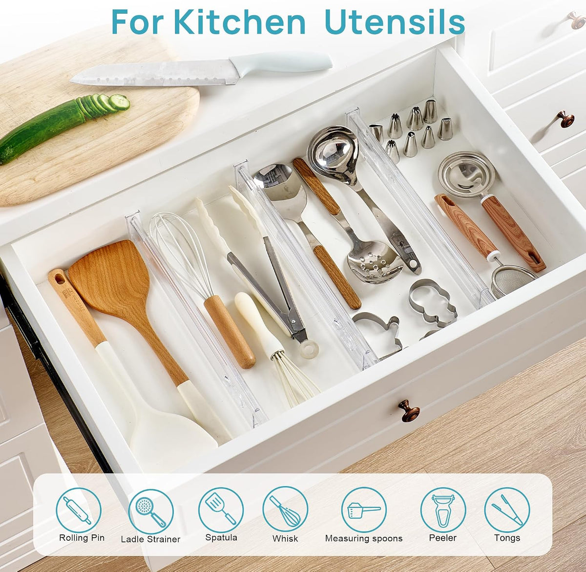 6" Tall Upgrade Drawer Dividers, 12.8"-22.3" Expandable, 8 Pack