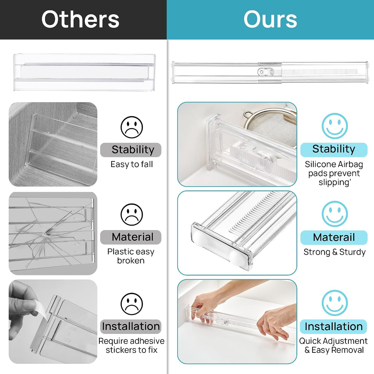 6" Tall Upgrade Drawer Dividers, 12.8"-22.3" Expandable, 8 Pack