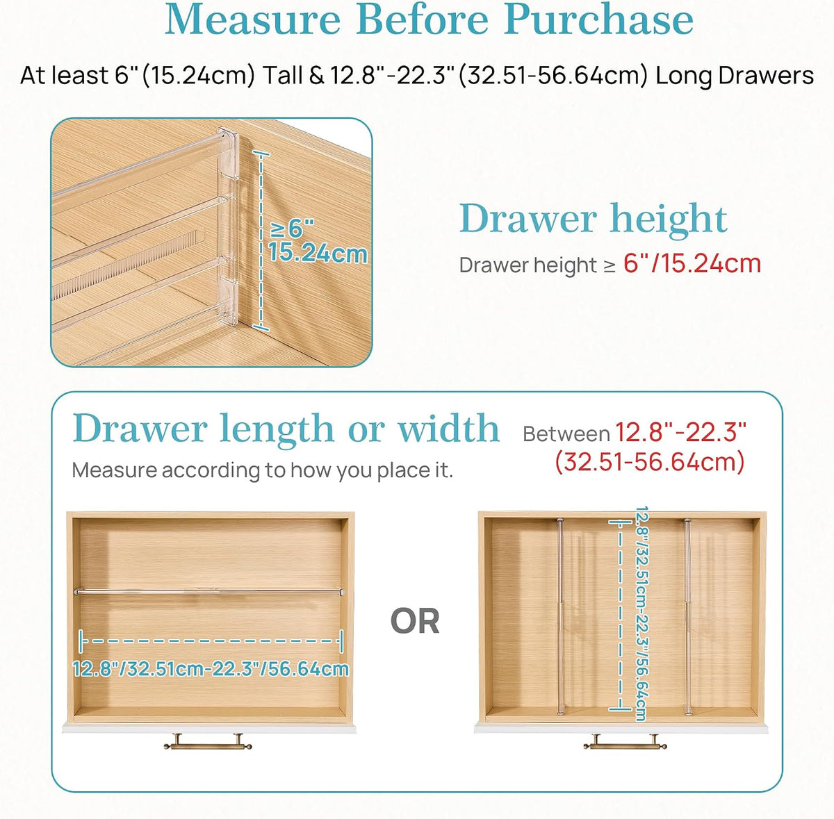 6" Tall Upgrade Drawer Dividers, 12.8"-22.3" Expandable, 8 Pack
