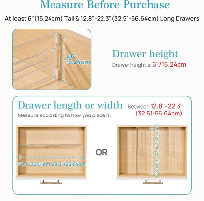 6" Tall Upgrade Drawer Dividers, 12.8"-22.3" Expandable, 8 Pack