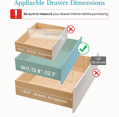 6" Tall Upgrade Drawer Dividers, 12.8"-22.3" Expandable, 8 Pack