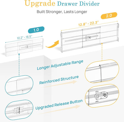 6" Tall Upgrade Drawer Dividers, 12.8"-22.3" Expandable, 8 Pack
