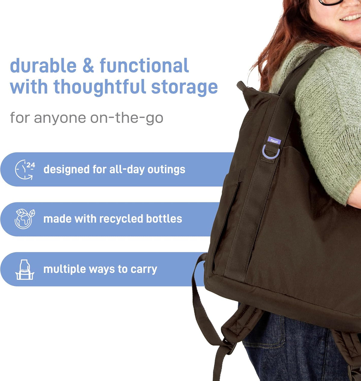 Fleuri All-Day Diaper Bag Backpack, Easy-Clean, Wild Poppy