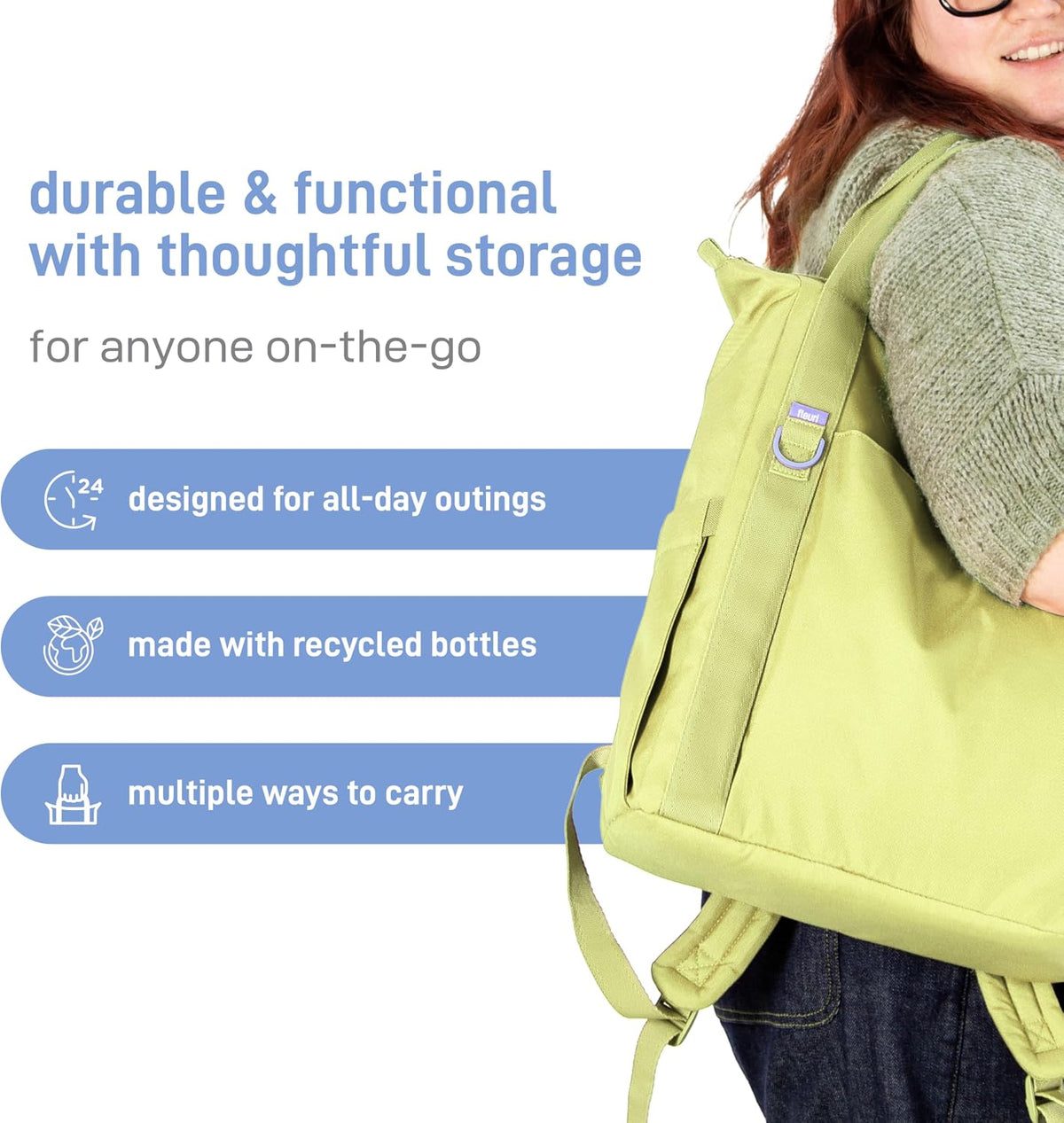 Fleuri All-Day Diaper Bag Backpack, Easy-Clean, Wild Poppy