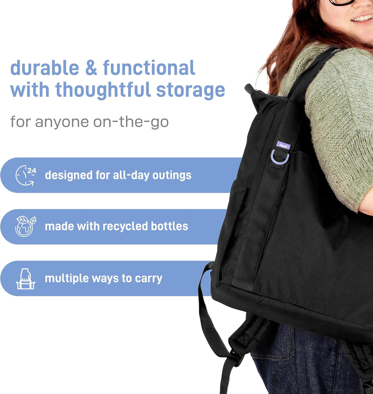 Fleuri All-Day Diaper Bag Backpack, Easy-Clean, Wild Poppy