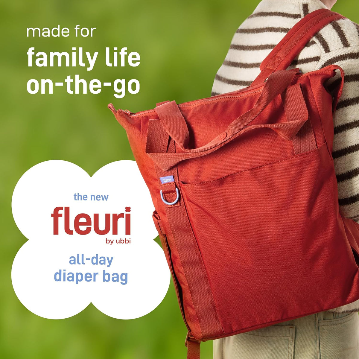 Fleuri All-Day Diaper Bag Backpack, Easy-Clean, Wild Poppy