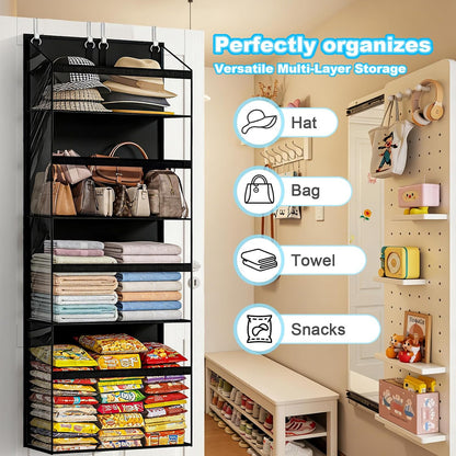 UVIAHOMI Heavy Duty Stuffed Animal Storage, 4-Tier Clear Extra Large Over The Door Organizer for Stuffies, Baby Ideas Holder, Toy Plush Hanging Organizer Big Girls Toddler Bag Animals Stuffy, Black