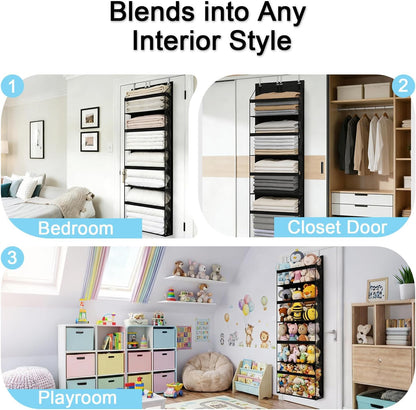 UVIAHOMI Heavy Duty Stuffed Animal Storage, 4-Tier Clear Extra Large Over The Door Organizer for Stuffies, Baby Ideas Holder, Toy Plush Hanging Organizer Big Girls Toddler Bag Animals Stuffy, Black