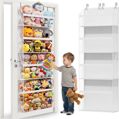 UVIAHOMI Heavy Duty Stuffed Animal Storage, 4-Tier Clear Extra Large Over The Door Organizer for Stuffies, Baby Ideas Holder, Toy Plush Hanging Organizer Big Girls Toddler Bag Animals Stuffy, Black