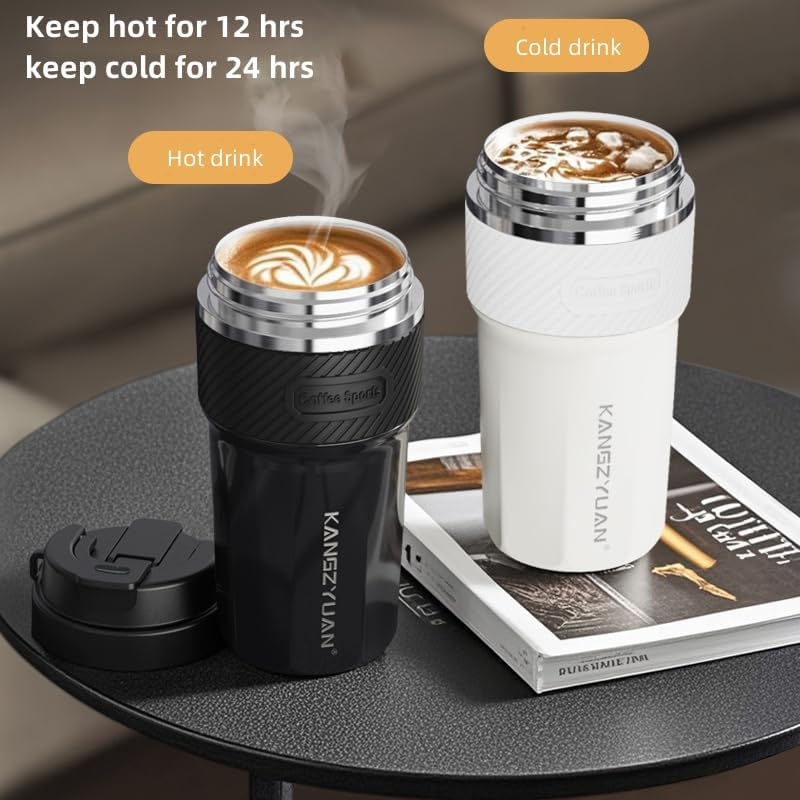 FRISHAY 16 oz Ceramic Lined Travel Mug, Vacuum Insulated Coffee Tumbler with Flip Lid & Carry Strap, SUS316 Stainless Steel Interior, Leak Resistant Coffee Cup for Office, Car, Commute & Travel-White