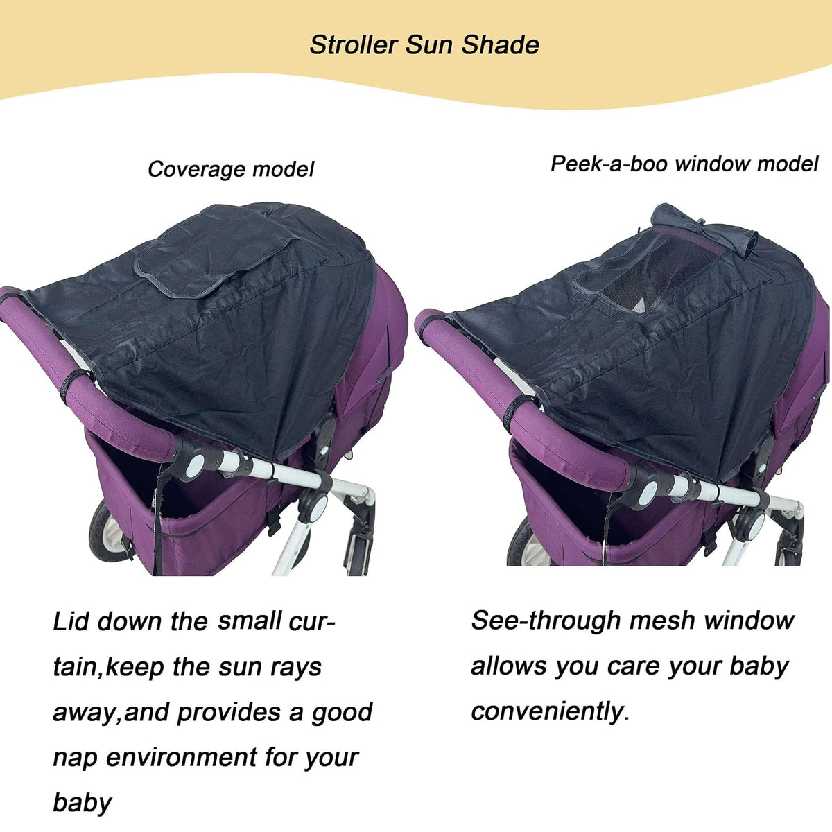 Stroller Sun Shade Universal Baby Stroller Cover for Sun Blackout Cover (0-6m) Sunshade Visor Wind Cover Blocks Sun's Rays - Gray