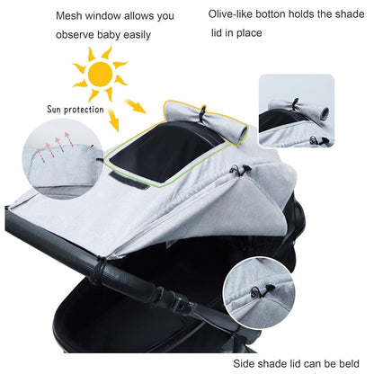 Stroller Sun Shade Universal Baby Stroller Cover for Sun Blackout Cover (0-6m) Sunshade Visor Wind Cover Blocks Sun's Rays - Gray