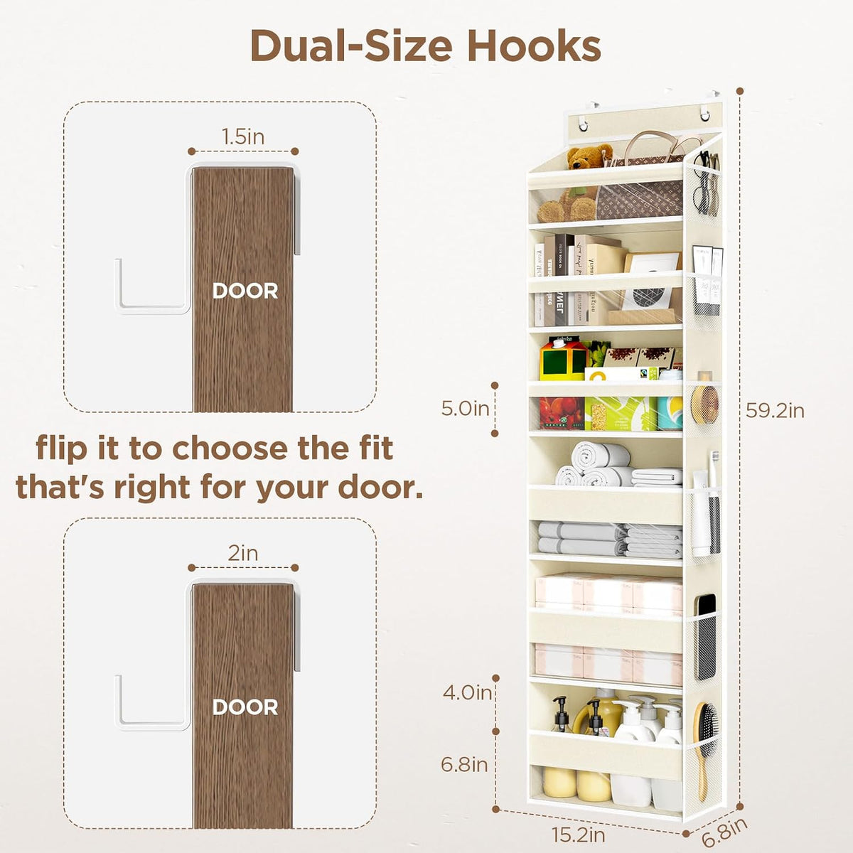 Over The Door Organizer, 6 Tiers Behind The Door Storage Hanging Shelves