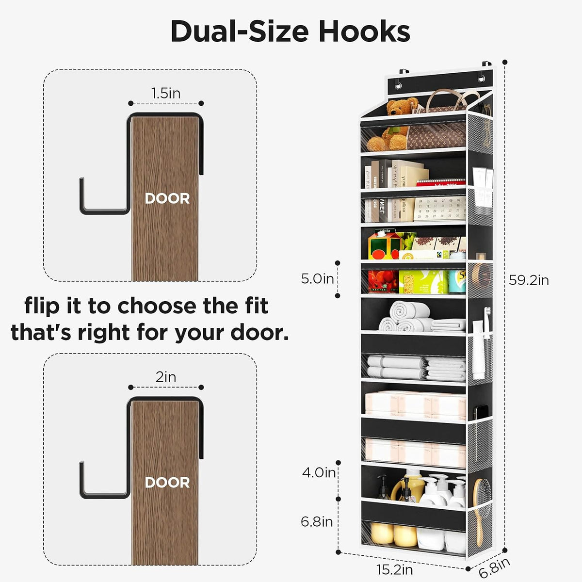 Over The Door Organizer, 6 Tiers Behind The Door Storage Hanging Shelves