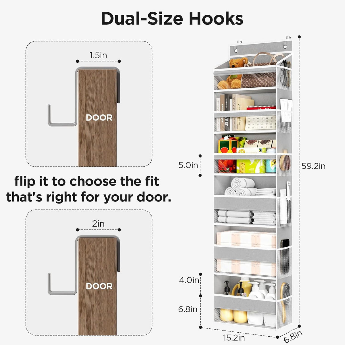 Over The Door Organizer, 6 Tiers Behind The Door Storage Hanging Shelves