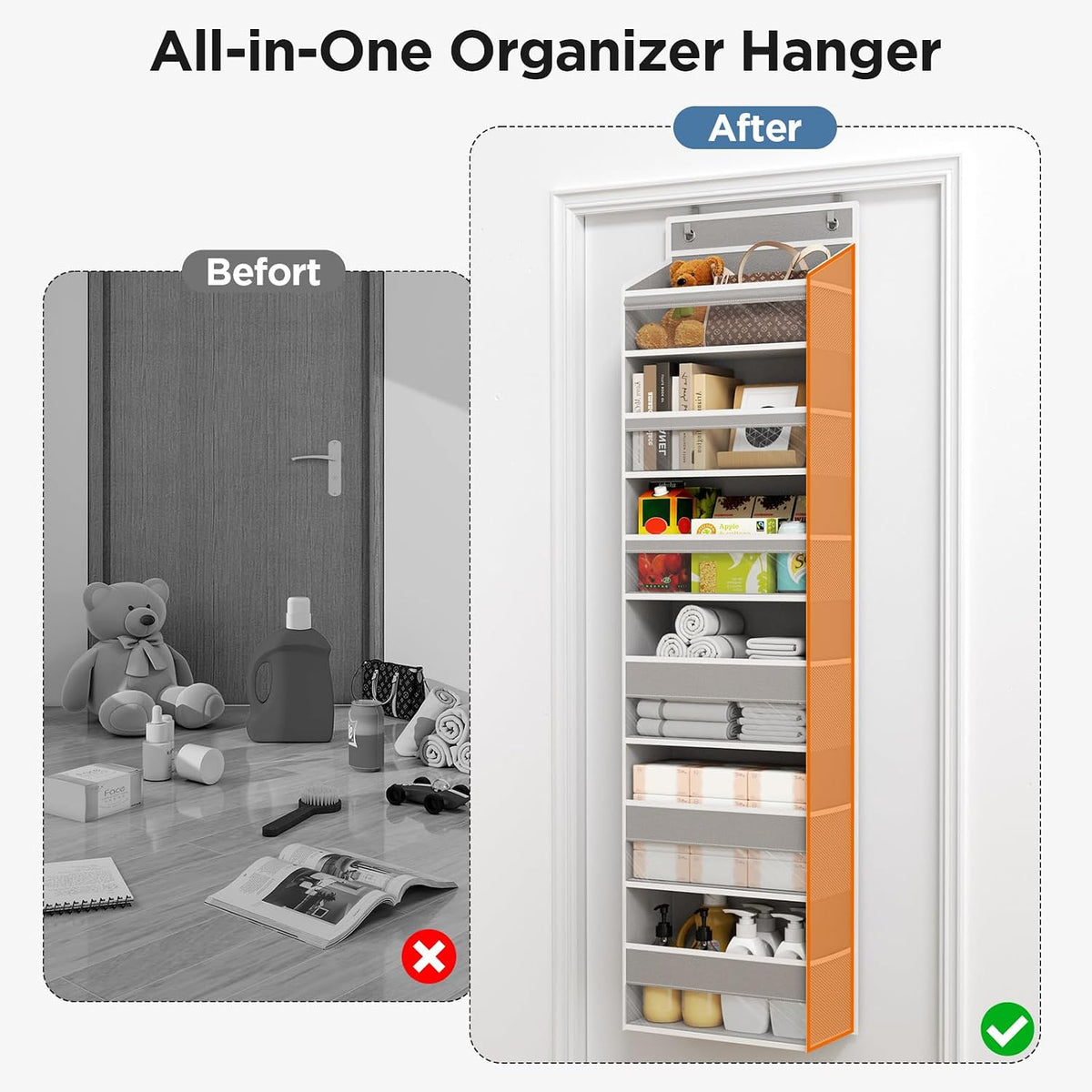 Over The Door Organizer, 6 Tiers Behind The Door Storage Hanging Shelves