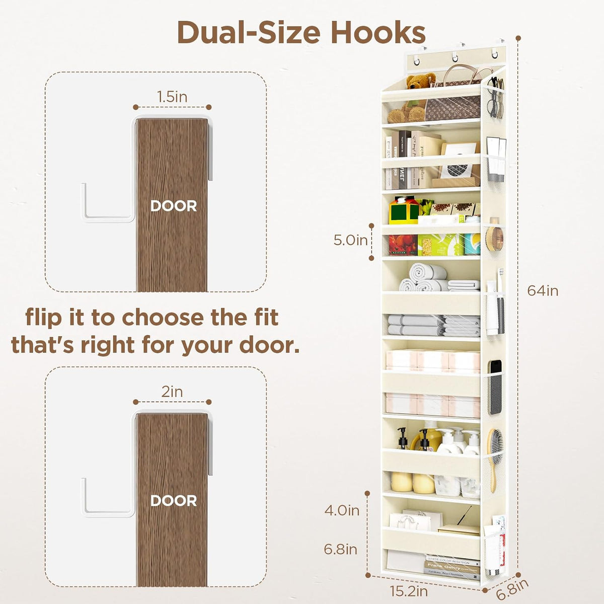 Over The Door Organizer, 6 Tiers Behind The Door Storage Hanging Shelves