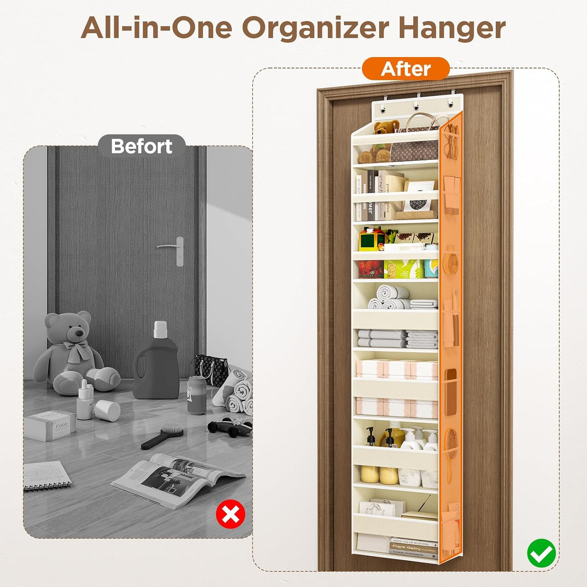 Over The Door Organizer, 6 Tiers Behind The Door Storage Hanging Shelves