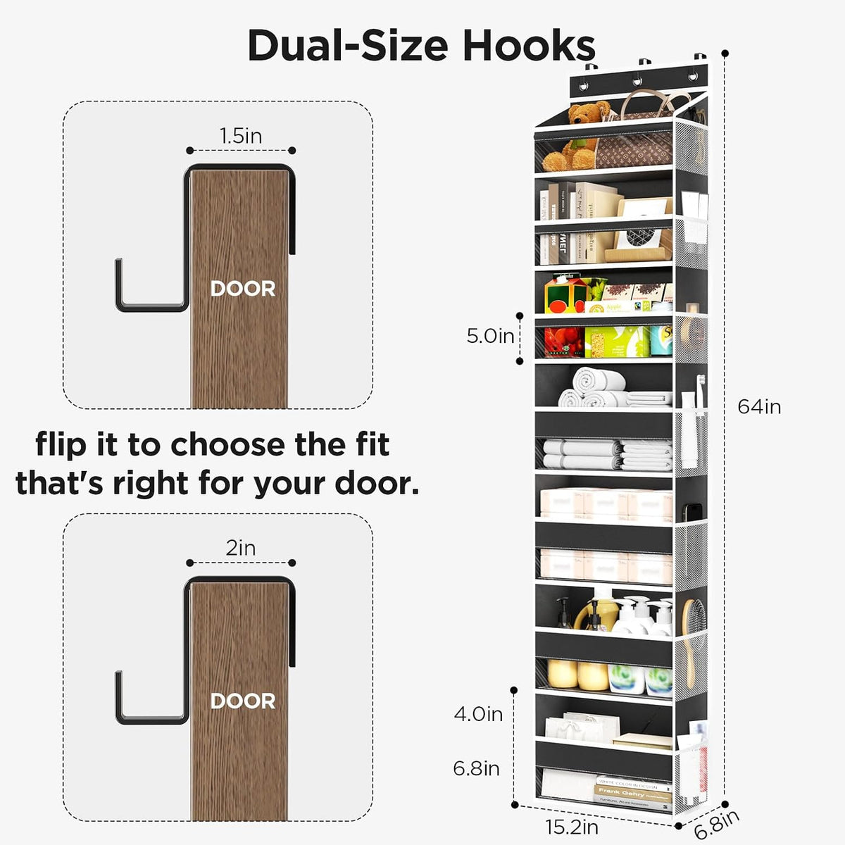 Over The Door Organizer, 6 Tiers Behind The Door Storage Hanging Shelves