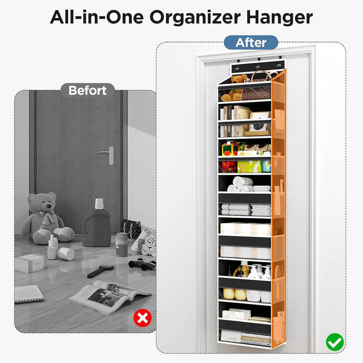 Over The Door Organizer, 6 Tiers Behind The Door Storage Hanging Shelves