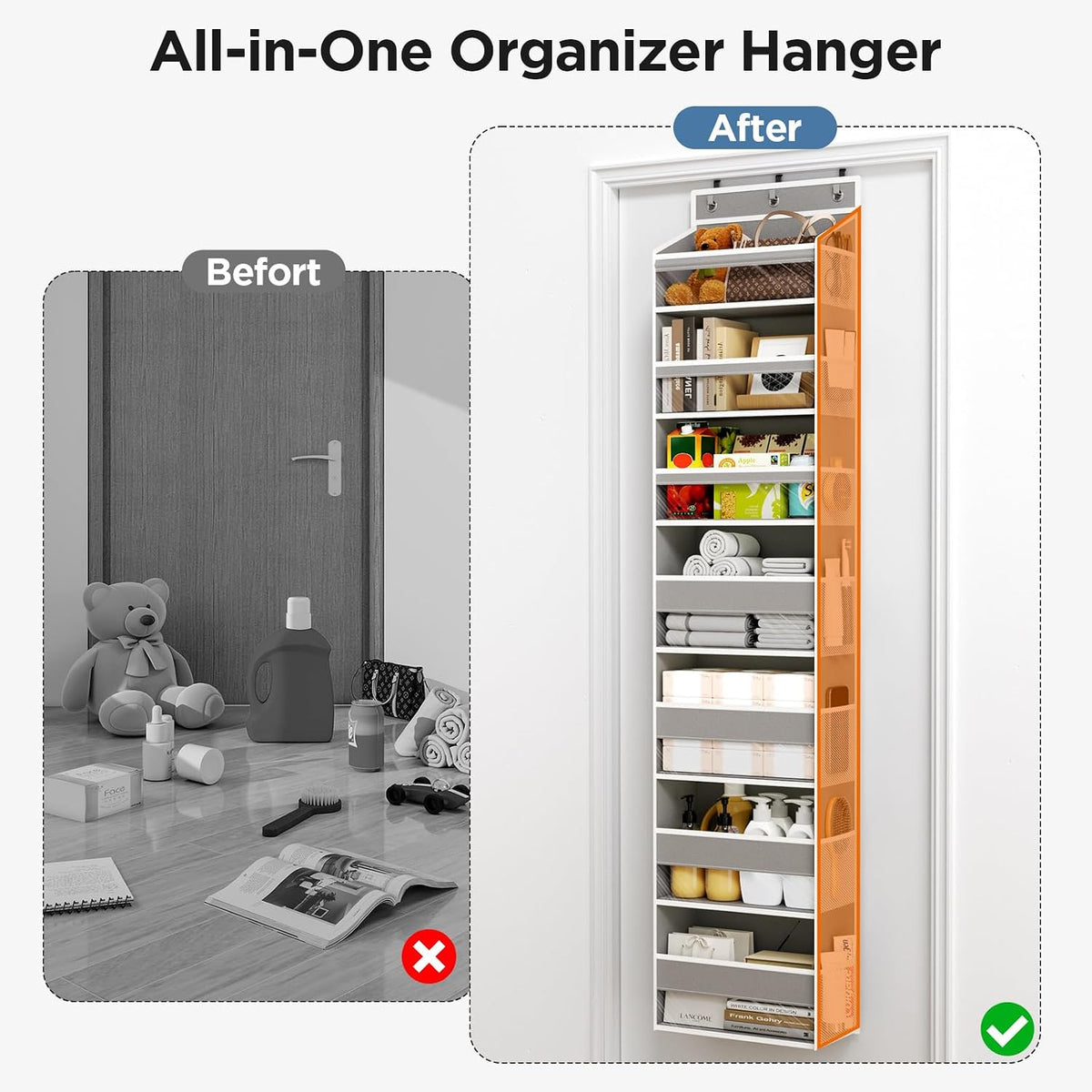 Over The Door Organizer, 6 Tiers Behind The Door Storage Hanging Shelves