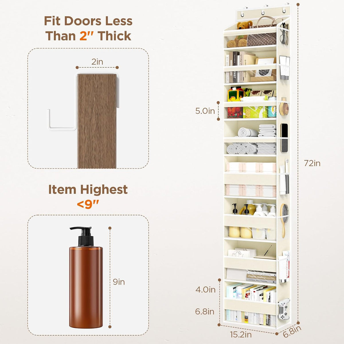 Over The Door Organizer, 6 Tiers Behind The Door Storage Hanging Shelves