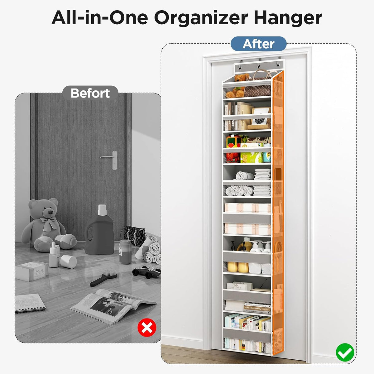 Over The Door Organizer, 6 Tiers Behind The Door Storage Hanging Shelves