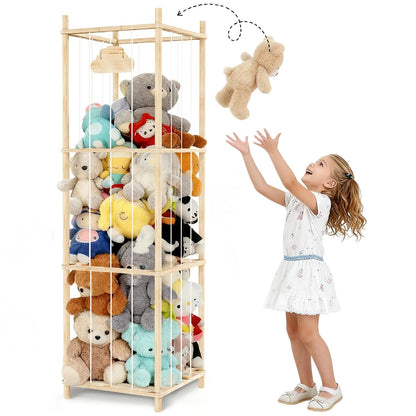 Stuffed Animal Storage Large Capacity Organizer, Soft Toy Storage Holds 50+ Stuffed Animals, Natural Pine with Smooth Rounded Edges, Stuffed Animal Zoo for Bedroom Playroom Room Decor
