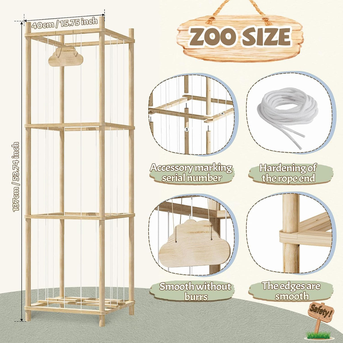 Stuffed Animal Storage Large Capacity Organizer, Soft Toy Storage Holds 50+ Stuffed Animals, Natural Pine with Smooth Rounded Edges, Stuffed Animal Zoo for Bedroom Playroom Room Decor