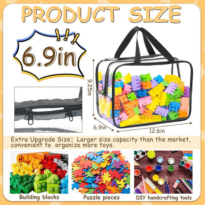6Pcs Large+3Pcs Medium Toy Storage Bags with Dual Zippers, Handheld, Labels