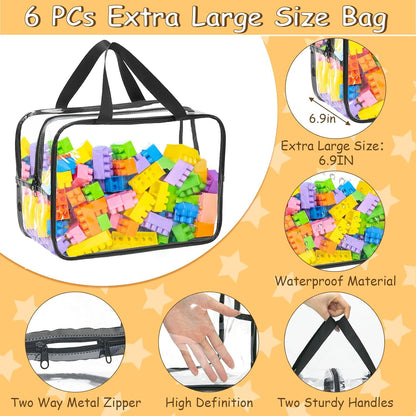 6Pcs Large+3Pcs Medium Toy Storage Bags with Dual Zippers, Handheld, Labels