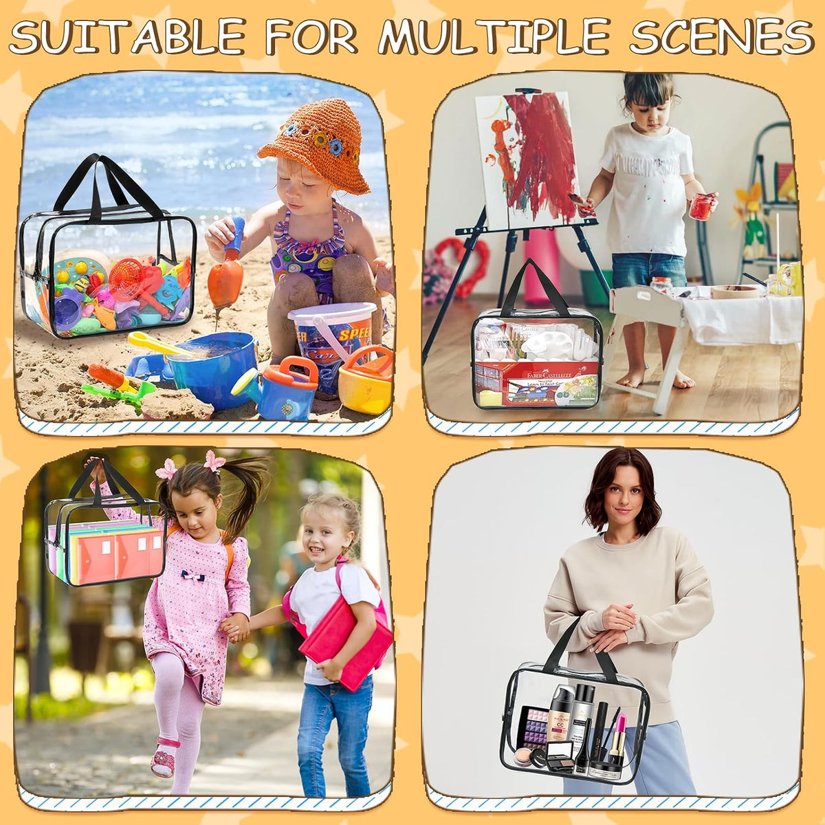 6Pcs Large+3Pcs Medium Toy Storage Bags with Dual Zippers, Handheld, Labels