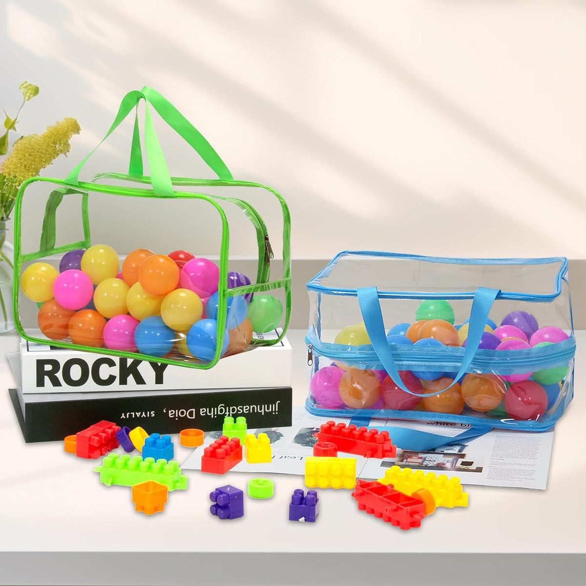6Pcs Large+3Pcs Medium Toy Storage Bags with Dual Zippers, Handheld, Labels