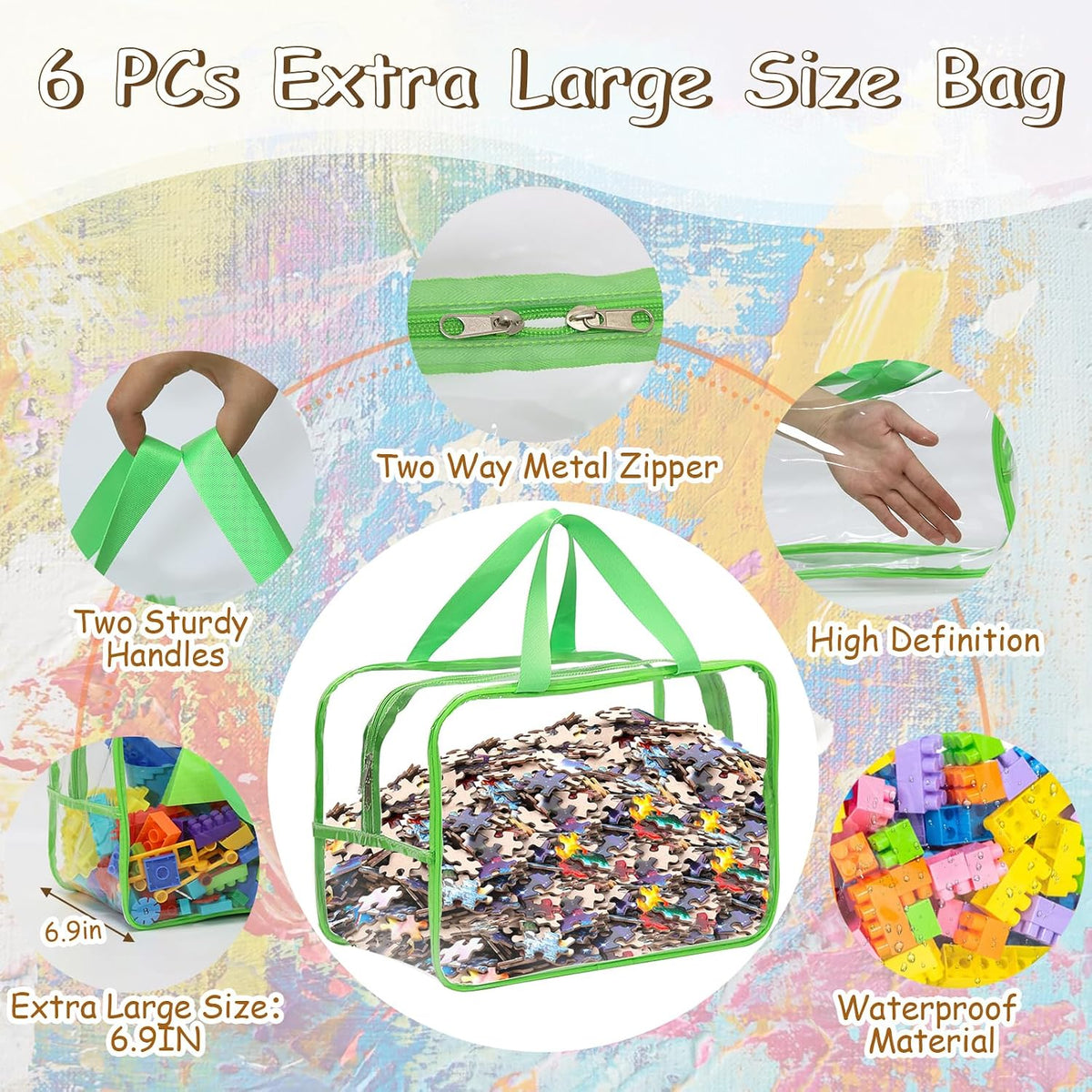 6Pcs Large+3Pcs Medium Toy Storage Bags with Dual Zippers, Handheld, Labels