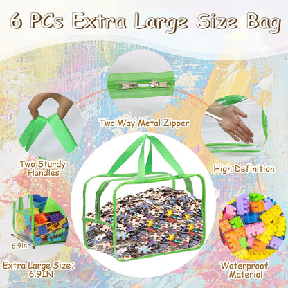 6Pcs Large+3Pcs Medium Toy Storage Bags with Dual Zippers, Handheld, Labels