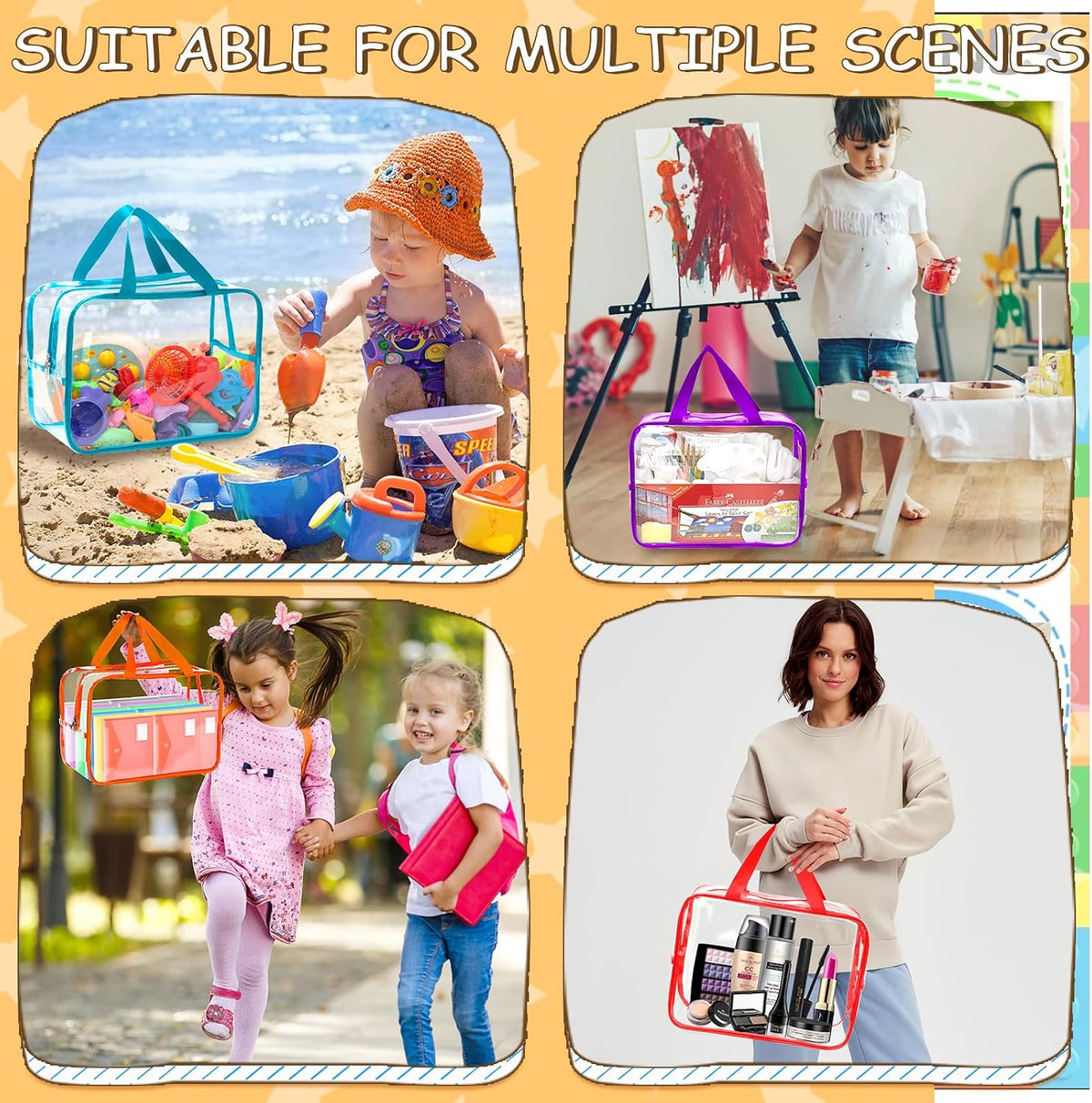 6Pcs Large+3Pcs Medium Toy Storage Bags with Dual Zippers, Handheld, Labels