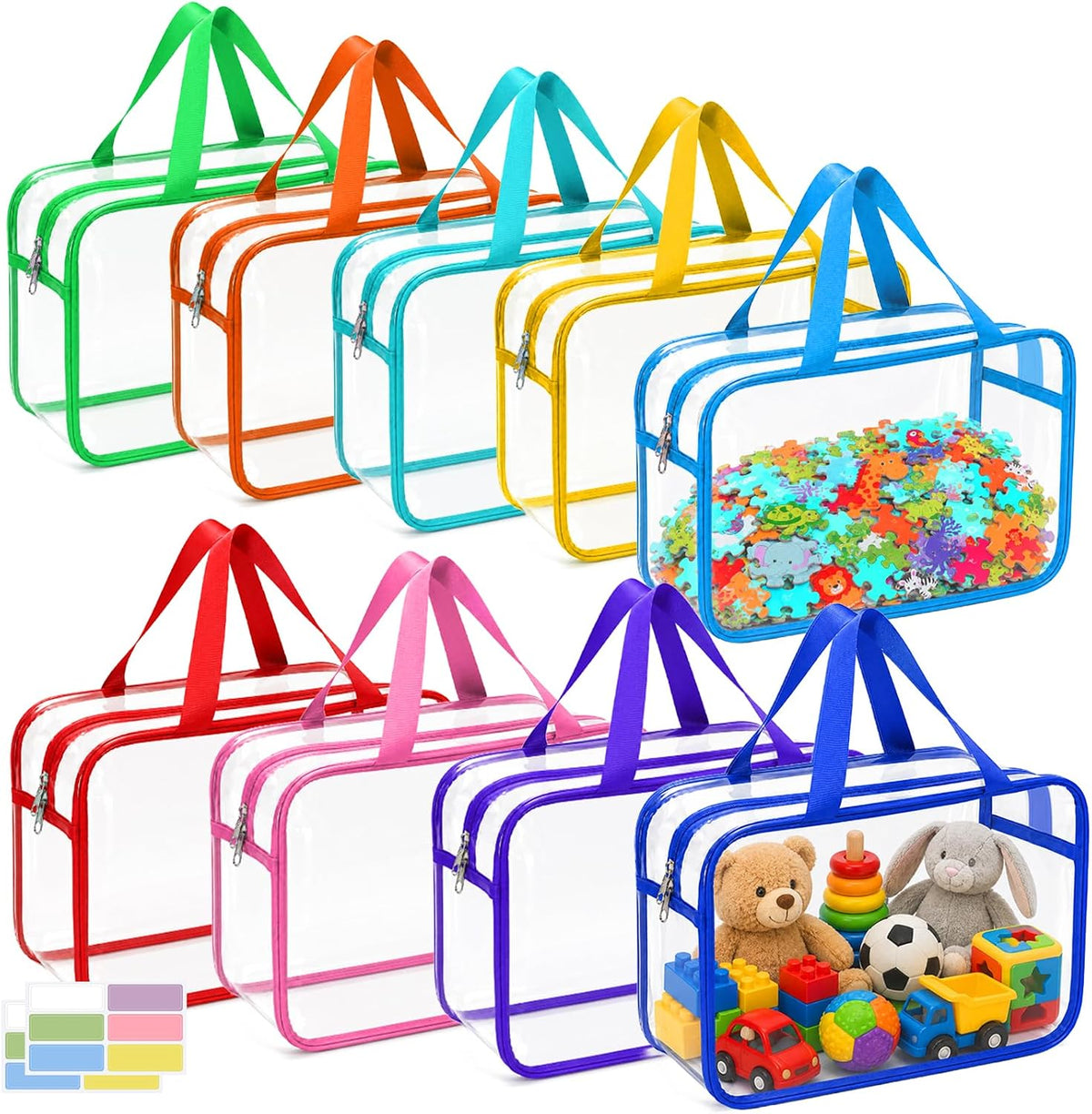 6Pcs Large+3Pcs Medium Toy Storage Bags with Dual Zippers, Handheld, Labels
