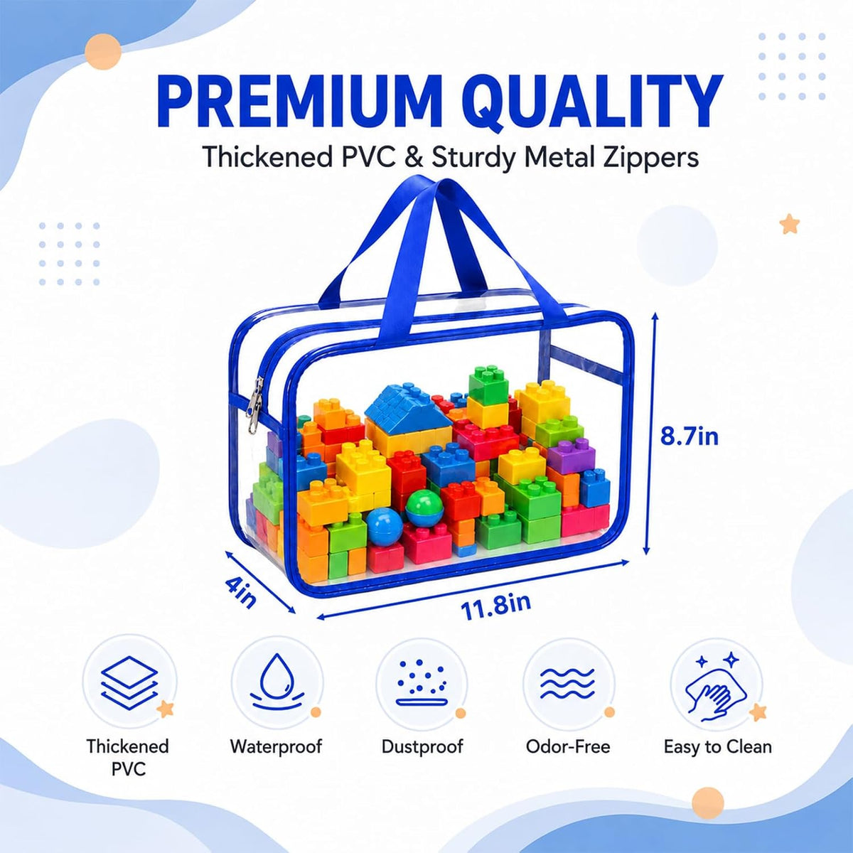 6Pcs Large+3Pcs Medium Toy Storage Bags with Dual Zippers, Handheld, Labels