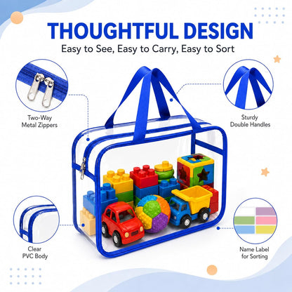6Pcs Large+3Pcs Medium Toy Storage Bags with Dual Zippers, Handheld, Labels