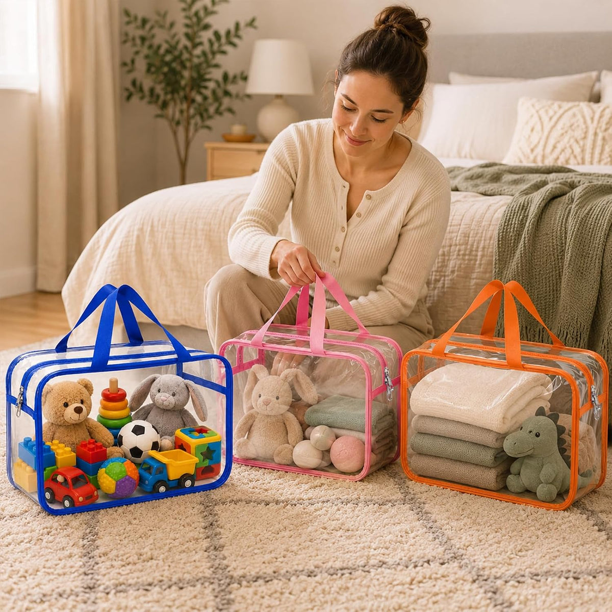 6Pcs Large+3Pcs Medium Toy Storage Bags with Dual Zippers, Handheld, Labels