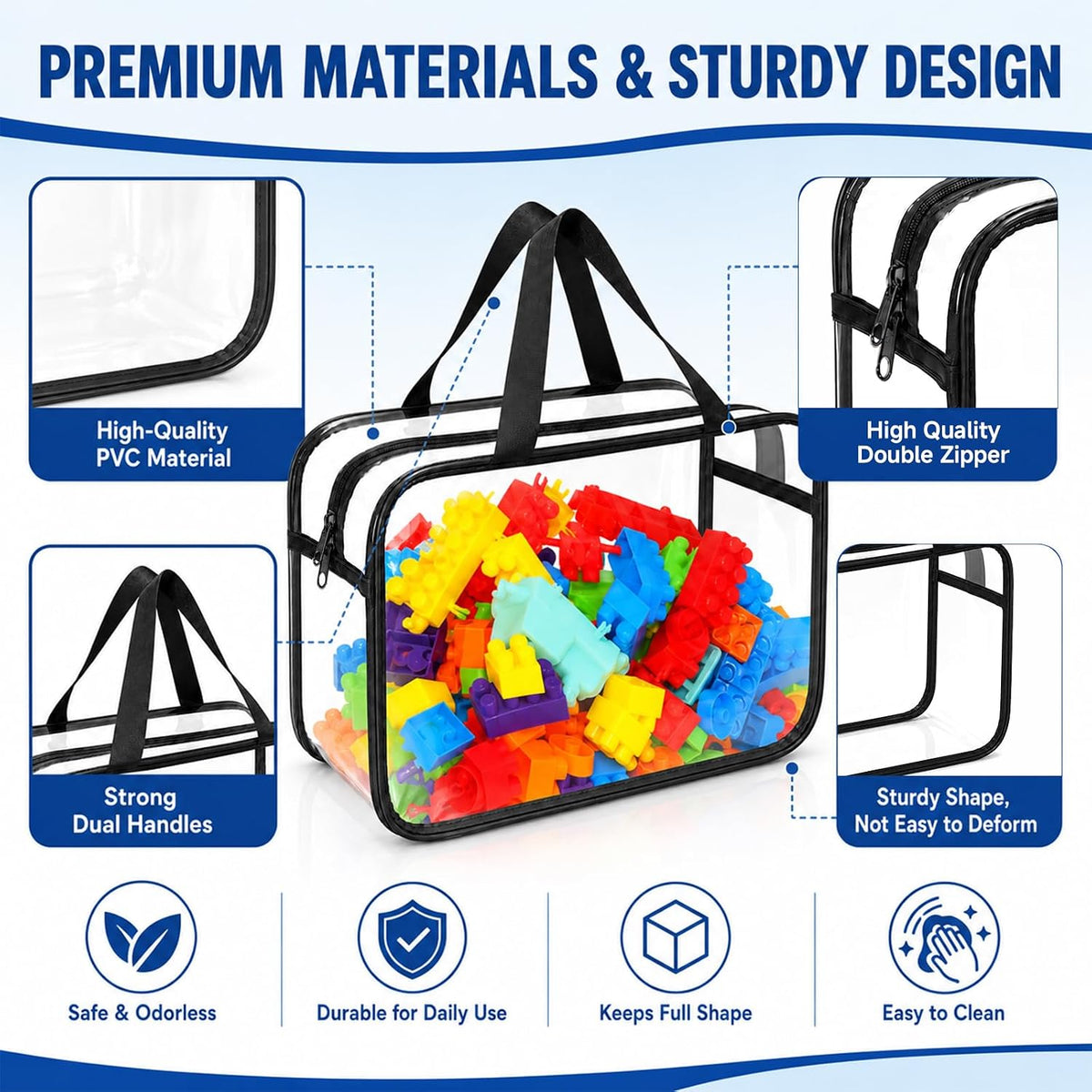 6Pcs Large+3Pcs Medium Toy Storage Bags with Dual Zippers, Handheld, Labels