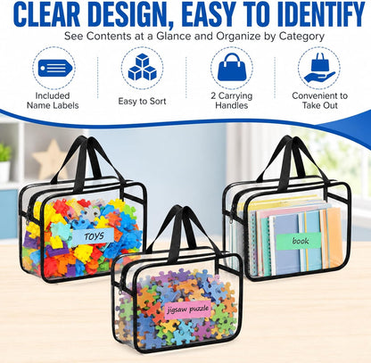 6Pcs Large+3Pcs Medium Toy Storage Bags with Dual Zippers, Handheld, Labels