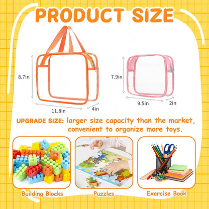 6Pcs Large+3Pcs Medium Toy Storage Bags with Dual Zippers, Handheld, Labels