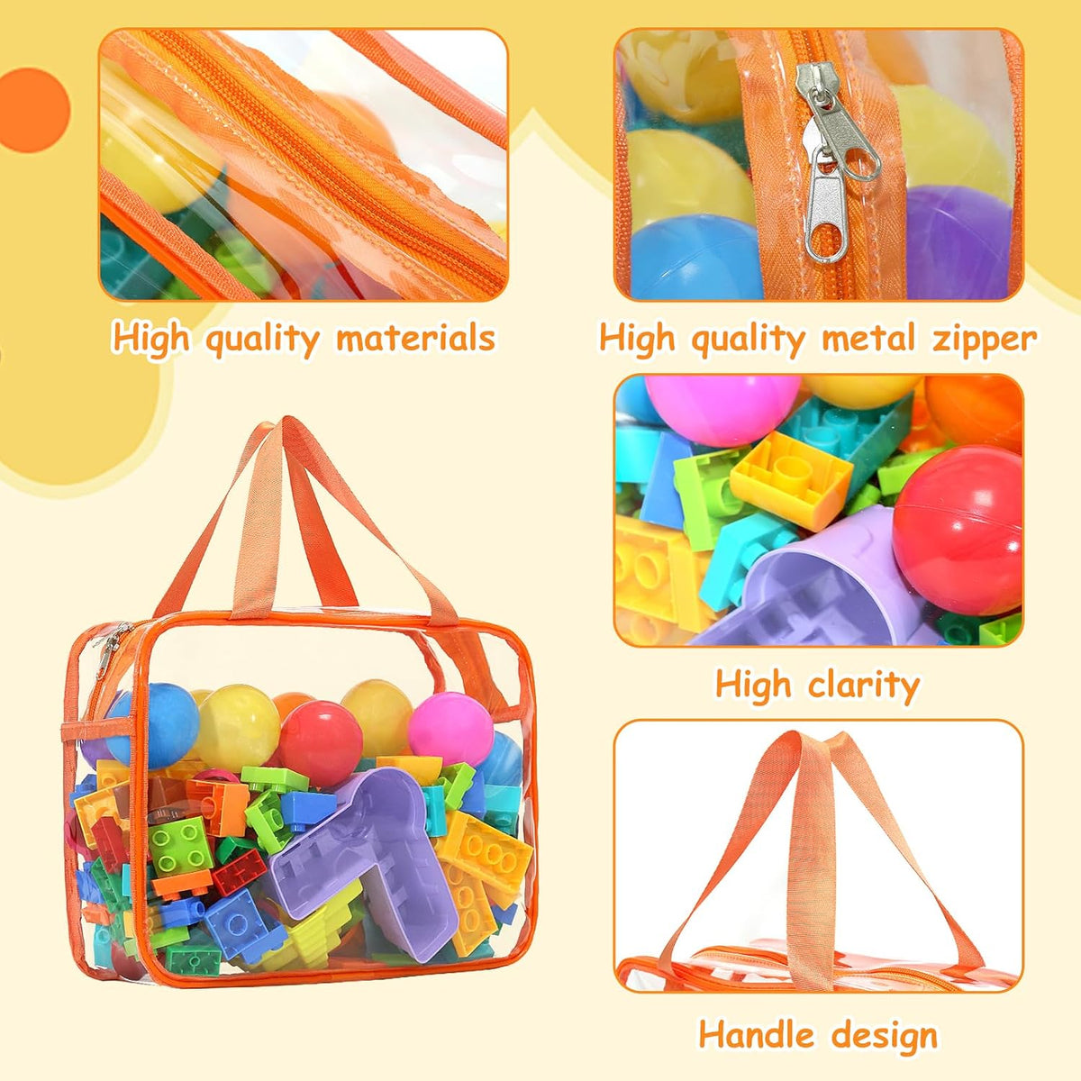 6Pcs Large+3Pcs Medium Toy Storage Bags with Dual Zippers, Handheld, Labels