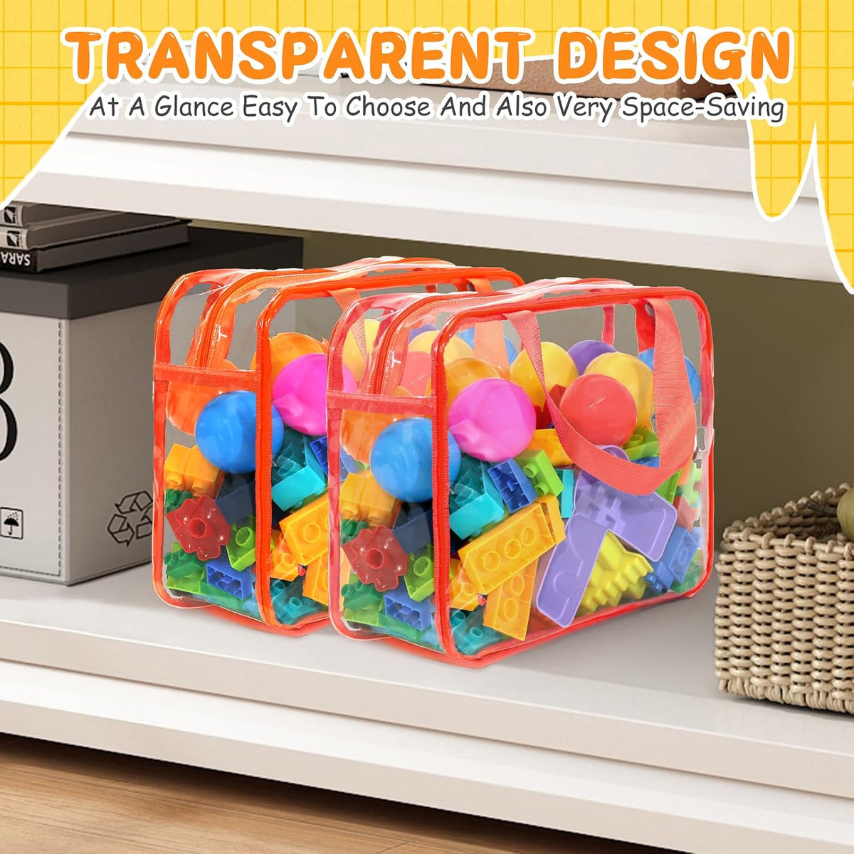 6Pcs Large+3Pcs Medium Toy Storage Bags with Dual Zippers, Handheld, Labels