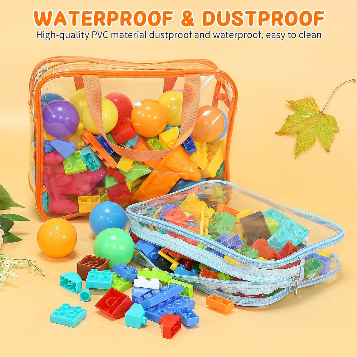 6Pcs Large+3Pcs Medium Toy Storage Bags with Dual Zippers, Handheld, Labels
