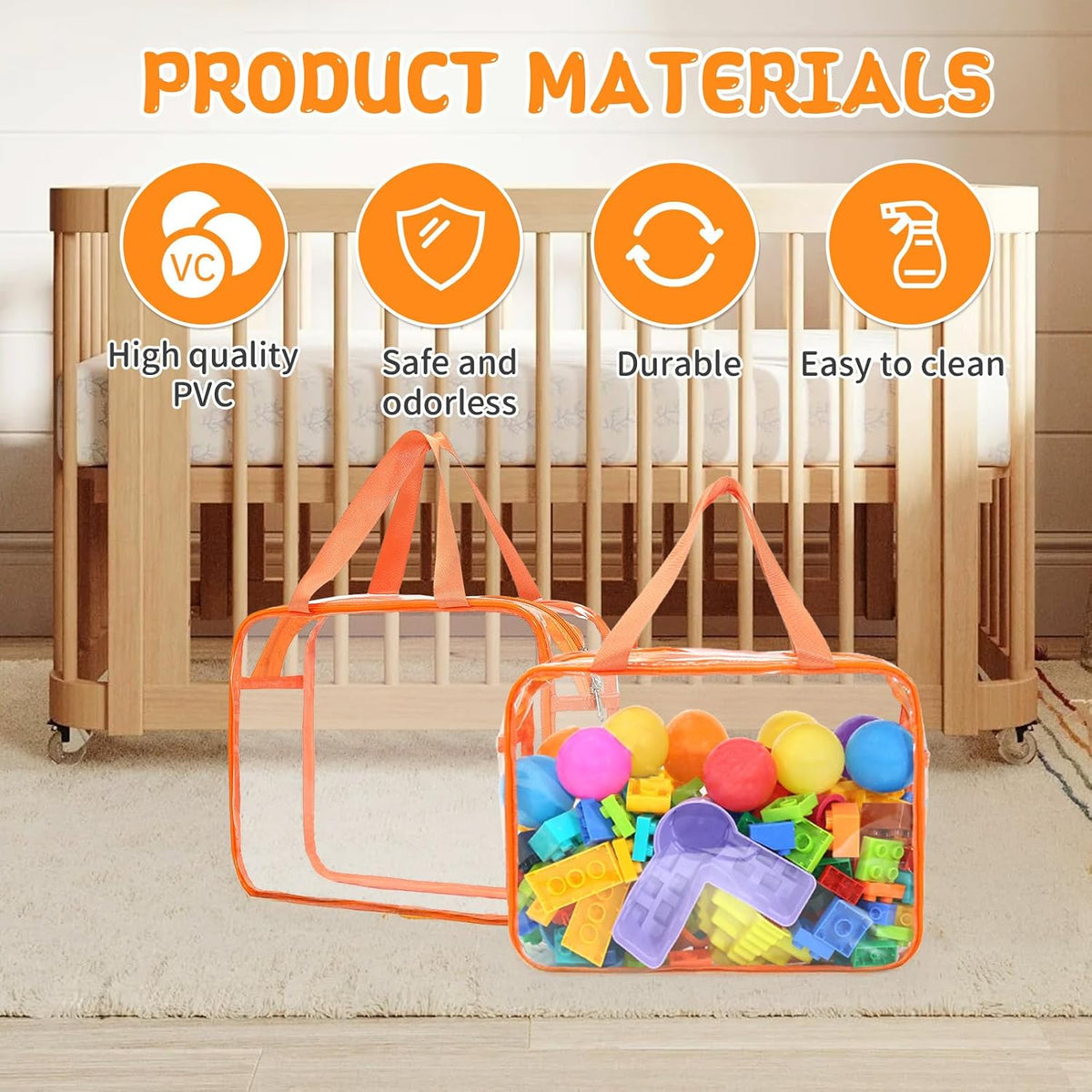 6Pcs Large+3Pcs Medium Toy Storage Bags with Dual Zippers, Handheld, Labels