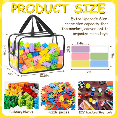 6Pcs Large+3Pcs Medium Toy Storage Bags with Dual Zippers, Handheld, Labels