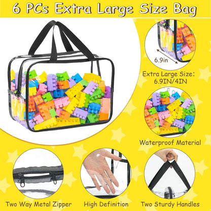 6Pcs Large+3Pcs Medium Toy Storage Bags with Dual Zippers, Handheld, Labels